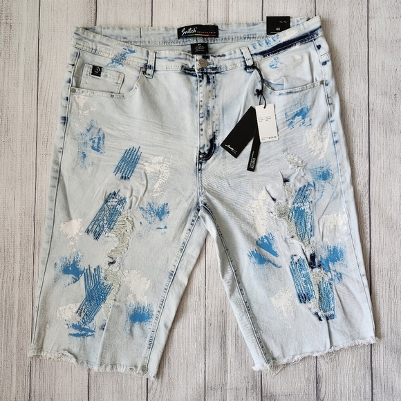 Plus Size Men's Distressed Light Blue Denim Shorts - Skinny Fit - Picture 1 of 15